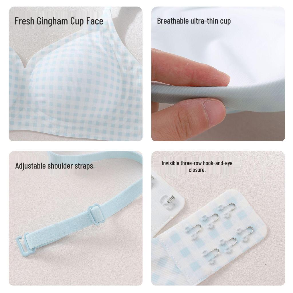 Women's Summer Thin Ice Silk Seamless Bra - Cool, Breathable, Side Support, Fixed Cup, Small Chest Gathering, Soft Comfort