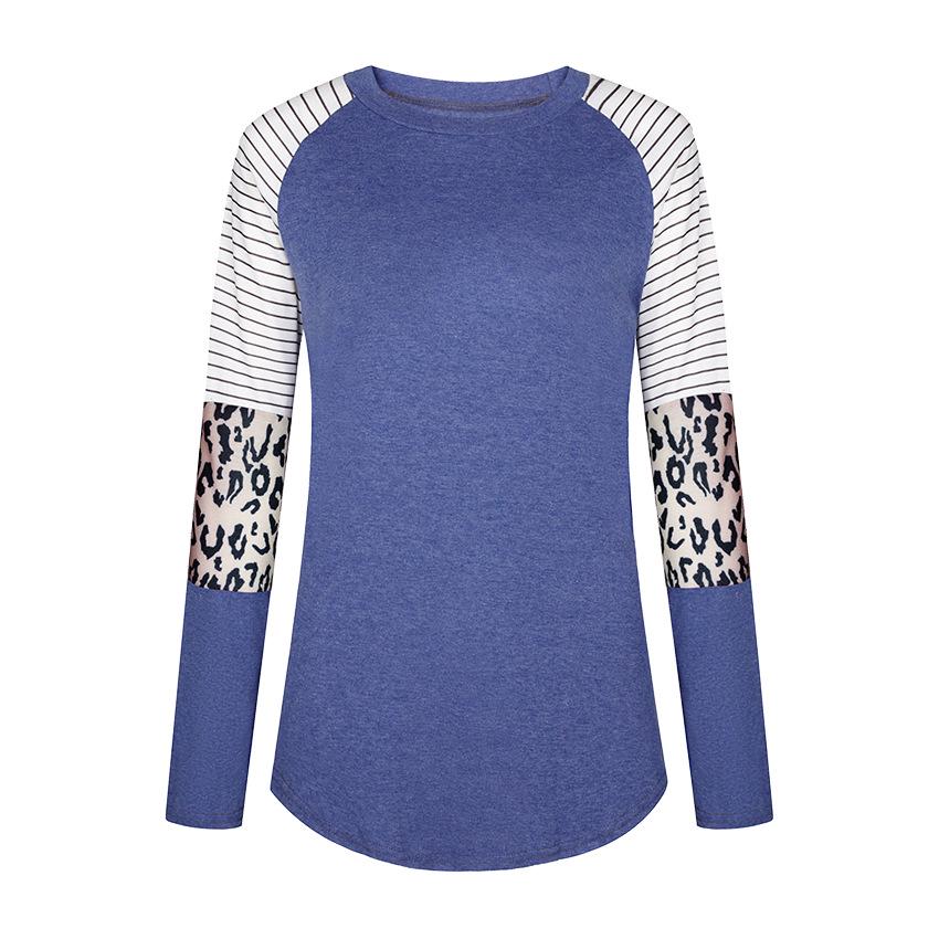 SCIONE Женская новинка 2019 года, женская футболка с леопардовым принтом в полоску и круглым вырезом, с длинными рукавами