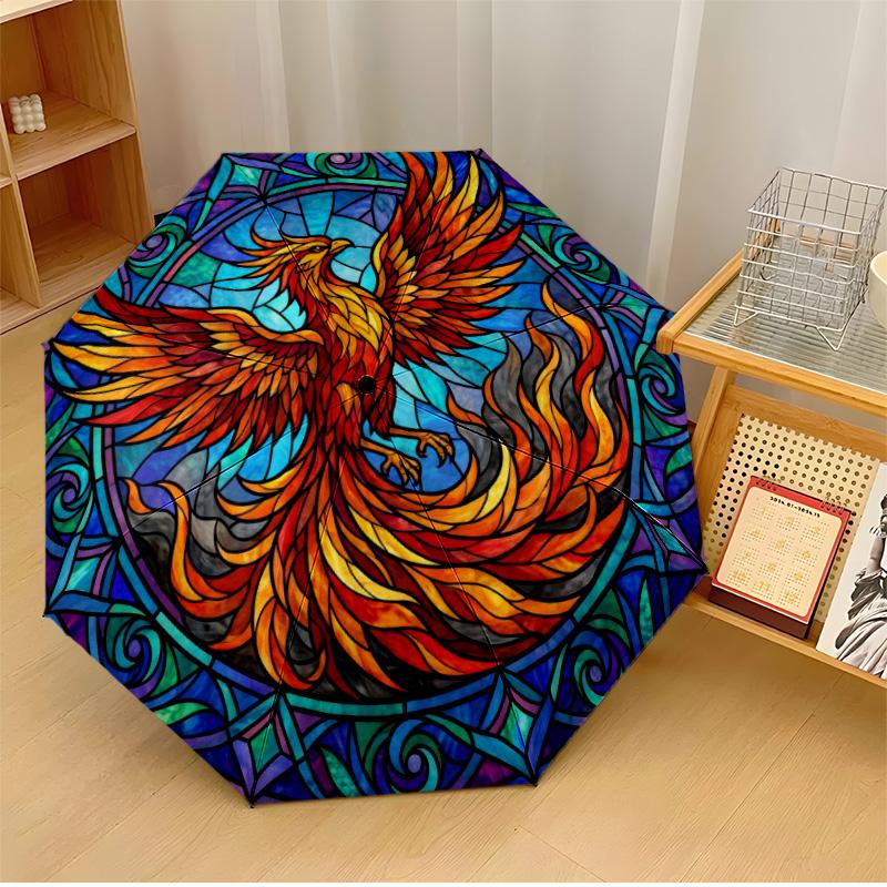Phoenix Stained Glass (6) Printed umbrella windproof folding umbrella portable sun and rain umbrella suitable for gifting