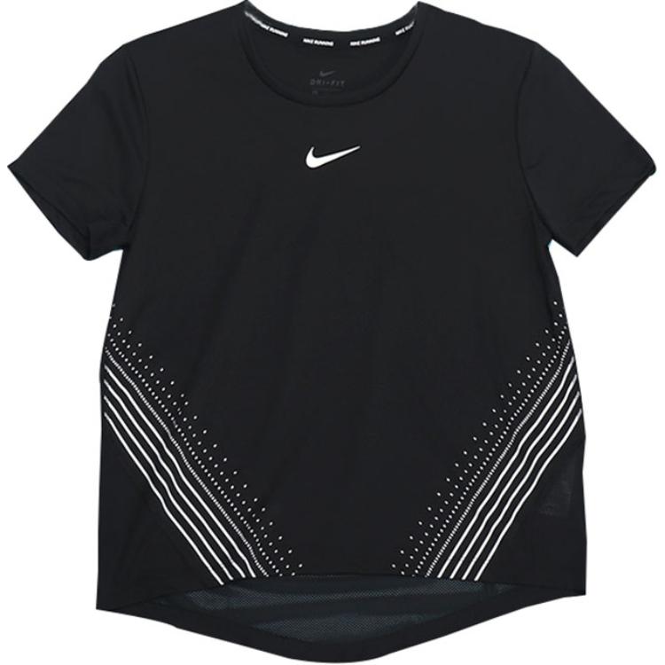 Nike Футболка Sports Lifestyle Series Casual Breathable Striped Round Neck Wicking Quick Dry с коротким рукавом для женщин, черная AQ5205-010