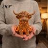 Decorative Figurine for Home Highland Cow Tea Light Candle Holder, 3D Printed with LED Modern Farmhouse Decor Light, Warm Tabletop Bedroom Desk