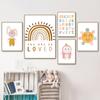 Colorful Alphabet Rainbow Sun Rabbit  Wall Art Canvas Painting Nordic Posters And Prints Wall Pictures For Baby Kids Room Decor No Frame
