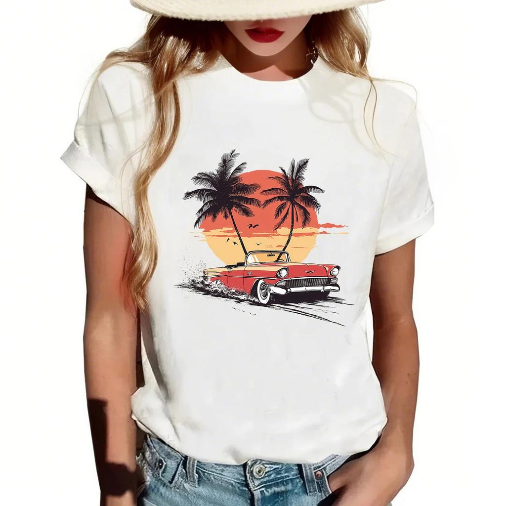 Женская повседневная футболка с круглым вырезом и короткими рукавами с принтом