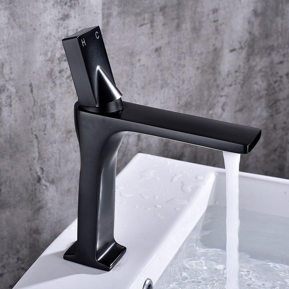 Bathroom Basin Sink Faucet Deck Mounted Square Brass Tall Mixer Single Handle Hot and Cold Water Mixer Tap