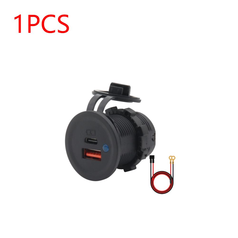 1-3PCS Car Dual USB Charger Socket DC 10-28V QC3.0 PD Type C 18W Car Charger Adapter with Cover Car Dual Port for Boat Truck
