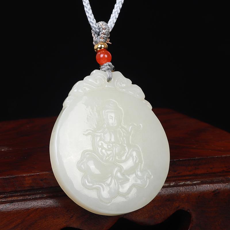 Xinjiang Hotan Jade Jade Guanyin Pendant Men's Jade Necklace Women's Jade Pendant Jade Pendant Birthday Gift for Boyfriend