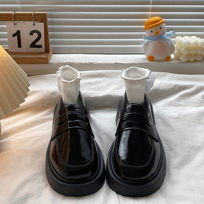 Black Small Leather Shoes Women's Autumn New Versatile Flat-bottomed Uniform Flat-bottomed Soft Girl Single Shoes