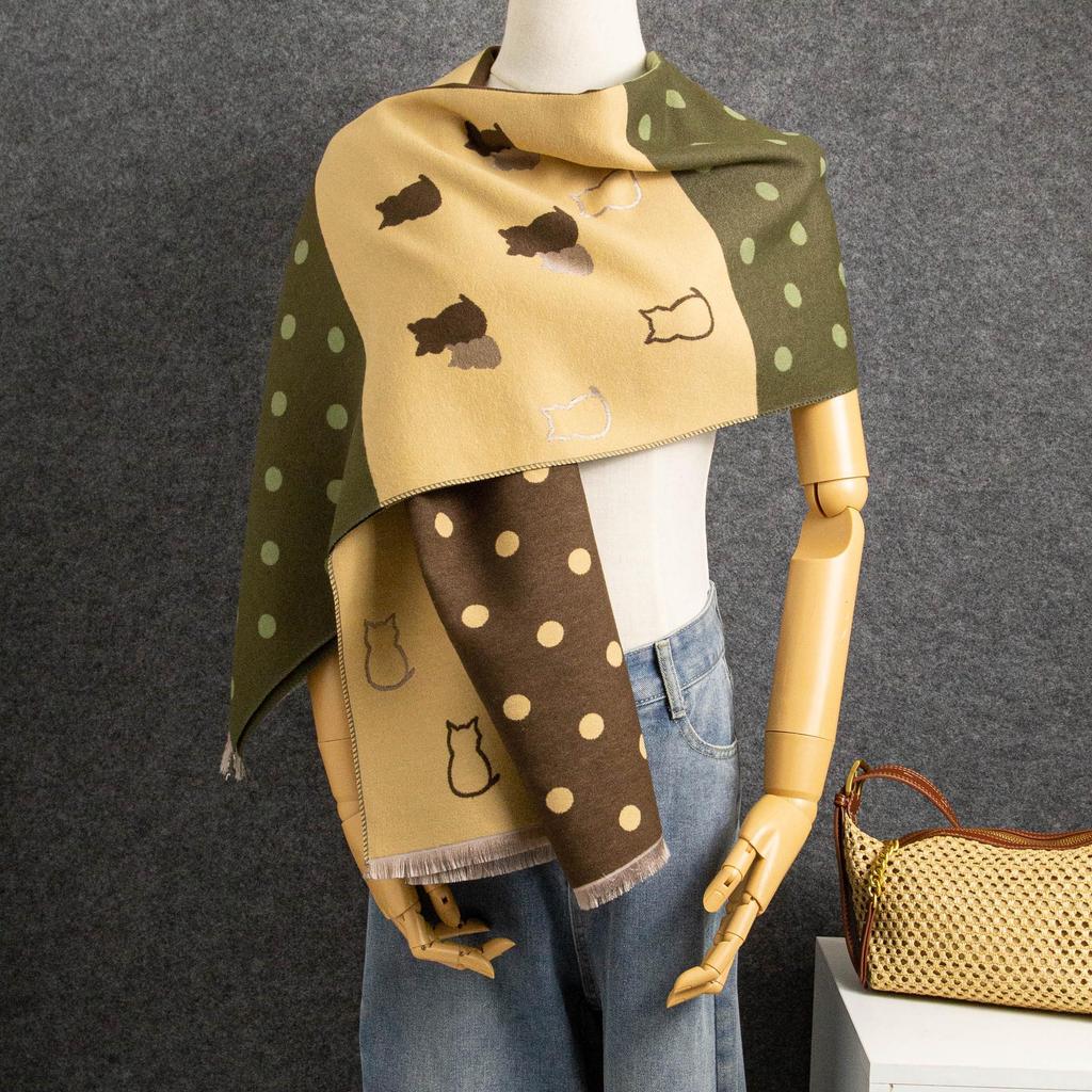 2024 Women's Polka Dot Plaid Scarf Shawl: Thickened Winter Dual-Use Neck Warmer, Age-Reducing, Versatile.