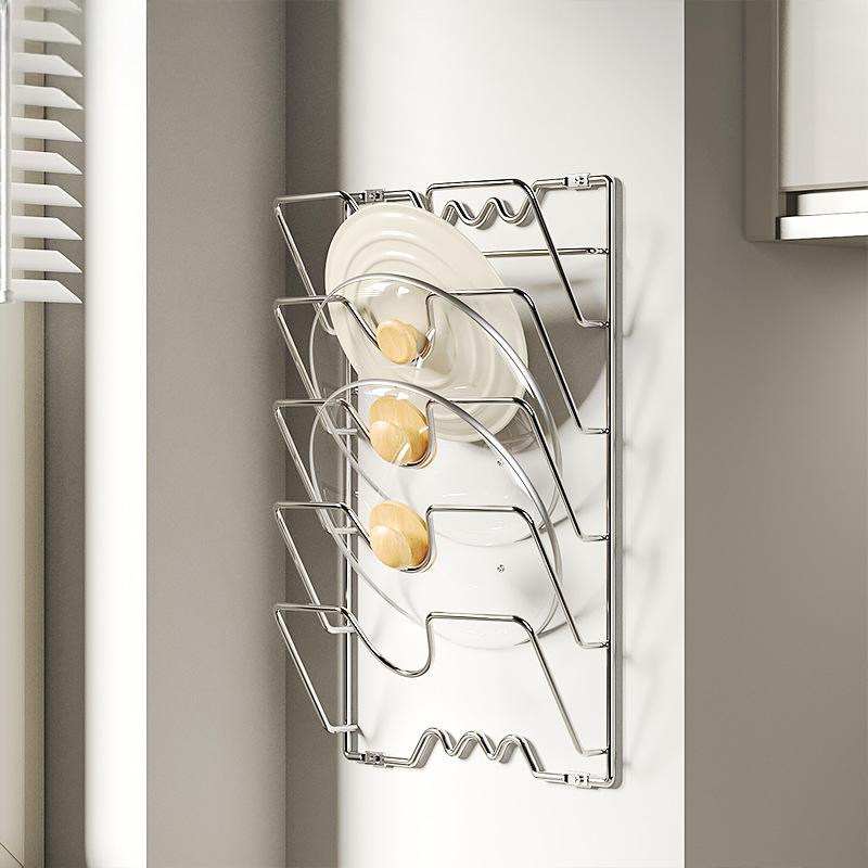 Кухонный органайзер, настенная полка для крышки кастрюли, пятислойная металлическая крышка для кастрюли, нержавеющая многофункциональная полка для хранения крышек для кастрюль