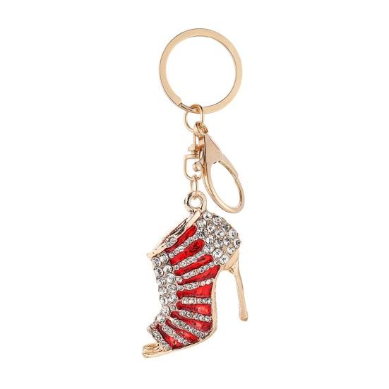 High Heels Keychain with Buckle Decorative Alloy Keyring Colorful Rhinestones Car Key Holder Backpack Accessories