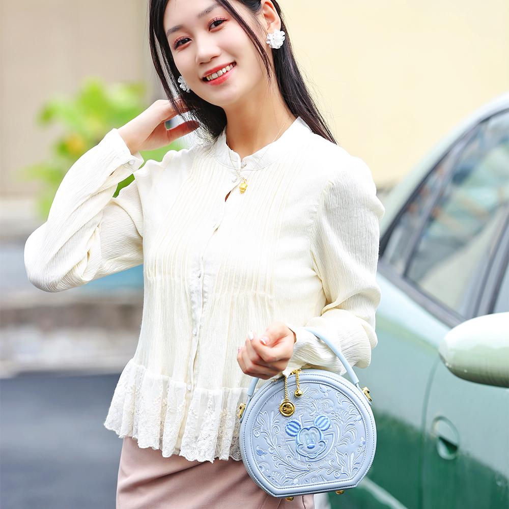 New Disney Mickey Series PU Small Round Bag, One Shoulder Handbag Women's Sky Blue/Milk White BMK-71581L