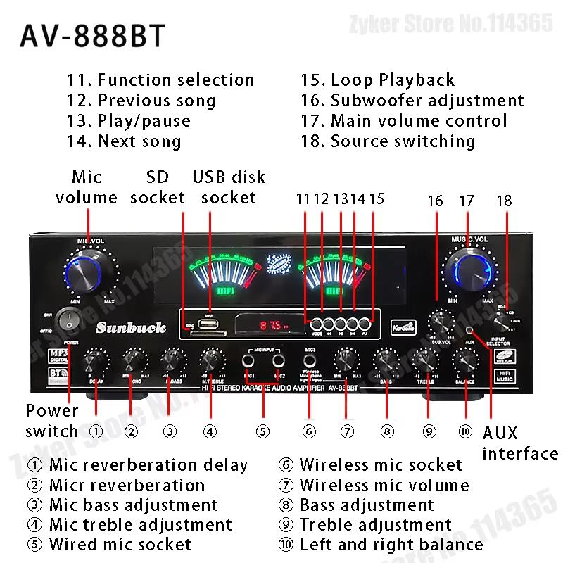 888BT Цифровые Bluetooth Hi-Fi Усилители Динамический Экран Стерео Звук Усилитель Для Дома Автомобиля Встреч Караоке Кино Макс 4000 Вт