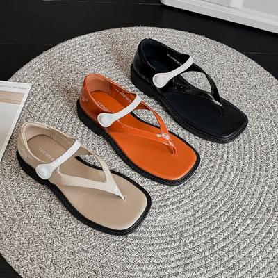 Мода Мода Черные Женские Пляжные Туфли Толстая Подошва Мягкая ПУ Кожа Платформа Плоские Сандалии для Леди 2025 Лето Повседневная Легкая Обувь