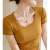 Summer Women's High Stretch Threaded Cotton Short Round Neck Curved Short Sleeve T-Shirt
