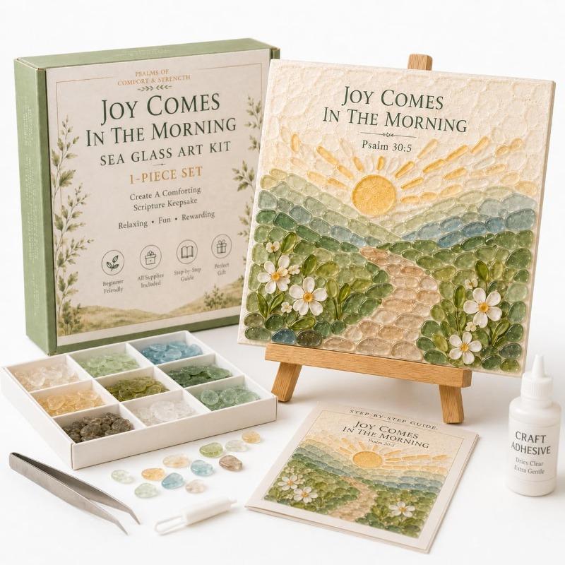 Psalms of Comfort Strength Sea Glass Art Kit, Christian DIY Craft Kit with Inspirational Bible Verse Design, Faith Home Decor Wall Art