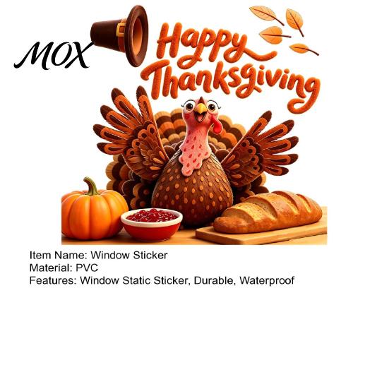 Autumn Harvest Wall Decals Thanksgiving Turkey Window Static Sticker, Decorative Removable PVC Decals, Reusable Glass Clings Theme for Indoor