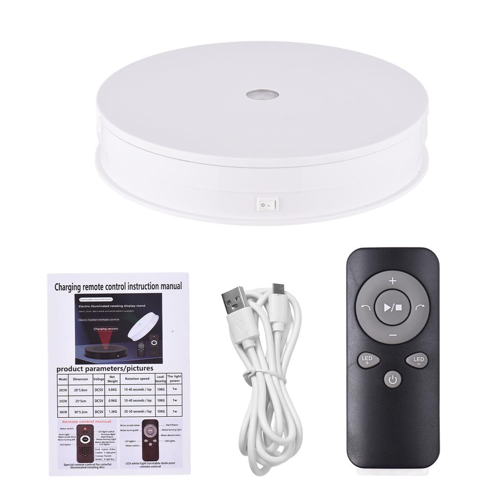 25cm 10 Inch Motorized Rotating Display Stand with LED Light 360 Degrees Rotatable Electric Potography Turntable for