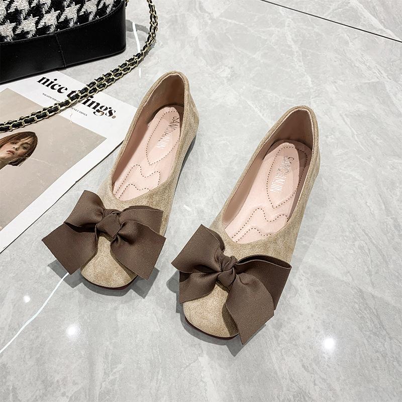 Осенние туфли на плоской подошве с квадратным носком, женские, с мелким вырезом, с большим бантом, милые, универсальные, на мягкой подошве, рабочие туфли, черные