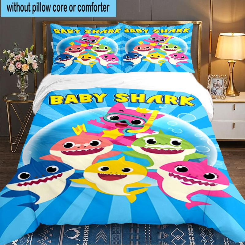 3PCS Cartoon Shark Bedding Set,Including 1pc Duvet Cover And 2pcs Pillowcases Perfect for Bedroom, Dormitory, Large size Fan Christmas gift