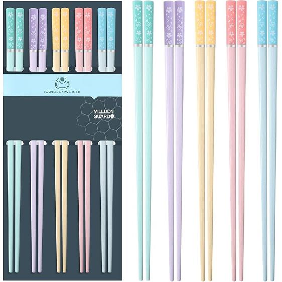 Chopsticks Reble Dishwasher Safe, 9.57 inches Pink Non-slip Lightweight Fiberglass Chop Sticks, Asian Cuisine Japanese Chinese Chopstick Gift Set, 5