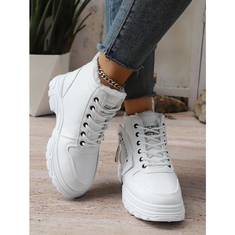 2025 Зимние Алфавитные Платформенные Хлопковые Туфли Женские Новые Маффины Флис На шнуровке Теплые Большого размера Зимние Ботинки