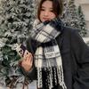 100 Wool Scarves Women's New Atmosphere Autumn and Winter Versatile Black and White Plaid Cashmere Scarf