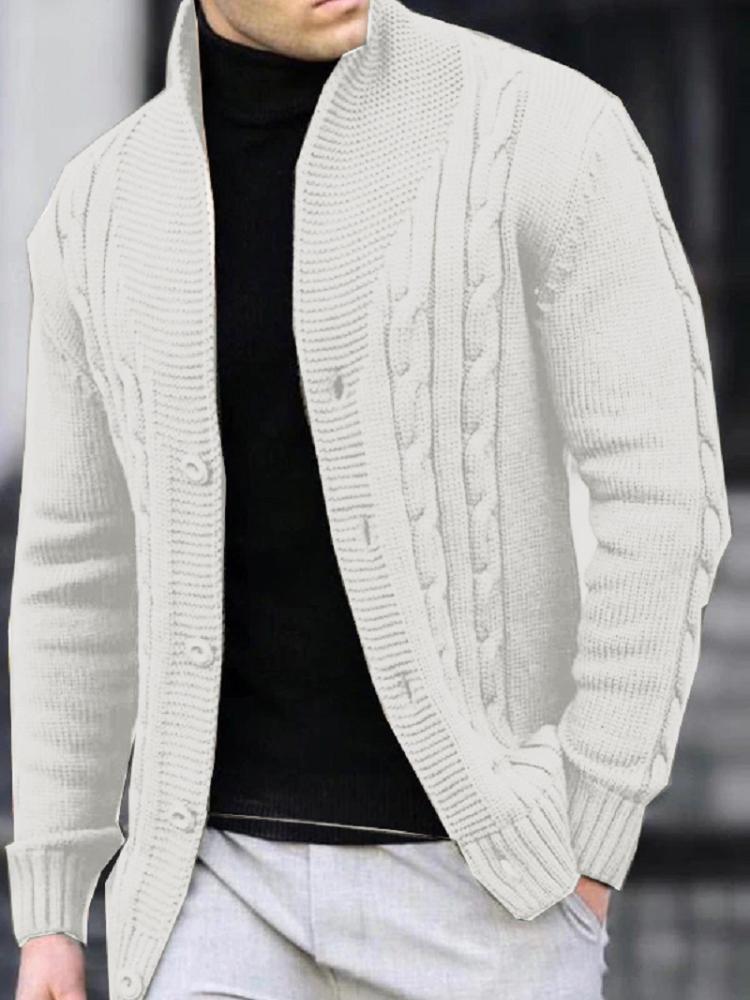 Men's Cable Knit V-Neck Cardigan Sweater with Buttons, Casual Open Front Knitwear In Dark Grey