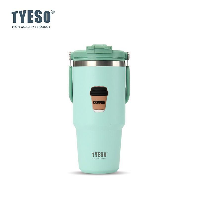 Tyeso Термос 1050 мл с ручкой, кружка для двух напитков, стальная кружка для льда, автомобильная бутылка, сохранение тепла и холода, большая емкость, с наклейкой для кофе
