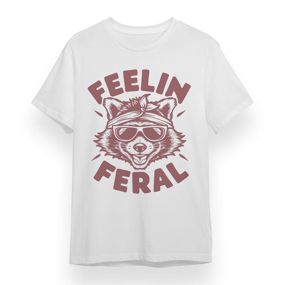 Women's Oversized T-Shirt Mens Womens Tees Top With Feelin Feral Raccoon Graphic 100% Cotton Tee USA