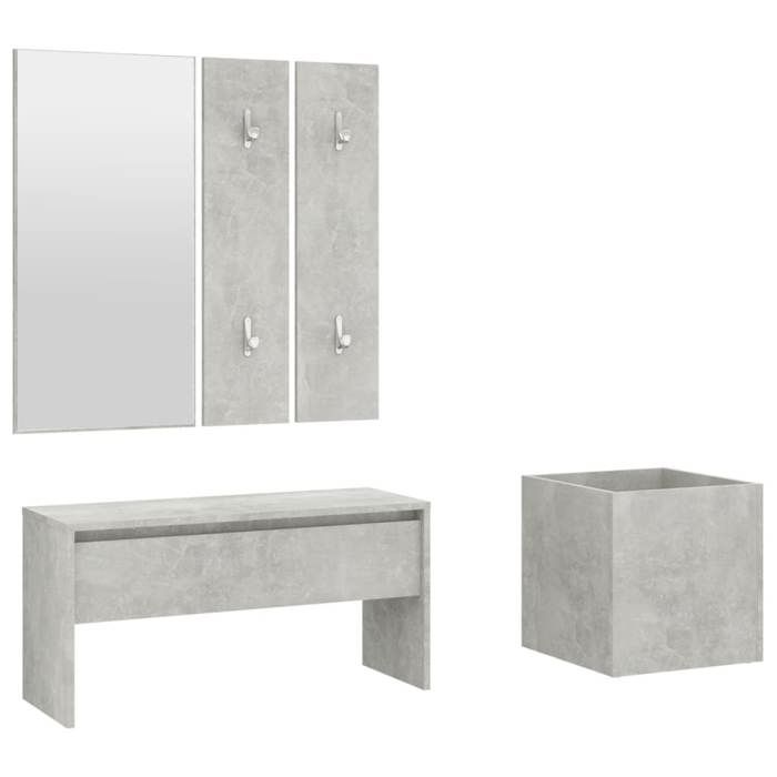 VidaXL Ensemble de Meubles de Couloir Ensemble de Vestiaire Banc d'Entrée Miroir Jardinière Salon Intérieur Gris Béton Bois 3082057
