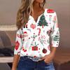 Women's T Shirt Christmas Print Button 3/4 Sleeve Daily Weekend Fashion Basic V- Neck Regular Top