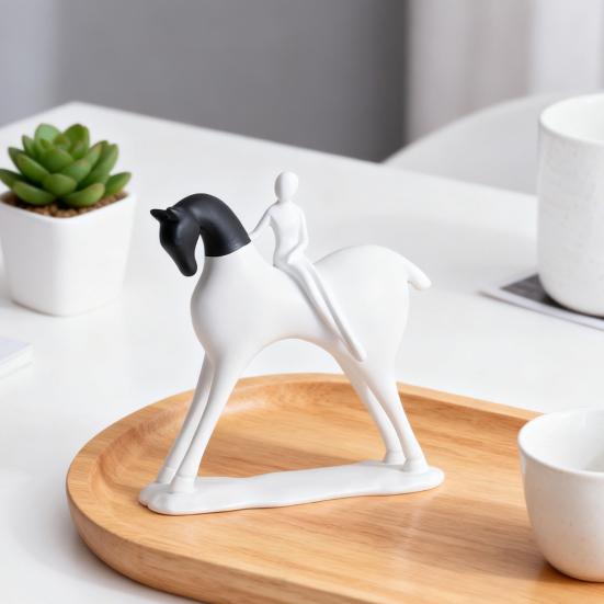 Abstract Man Black White Horse Figurine Modern Minimalist Artistic Horse Statue Resin Sculpture Home