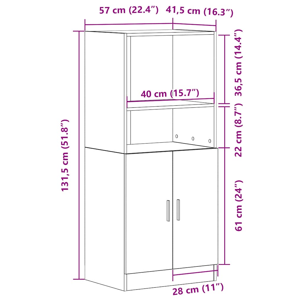 Kitchen Cabinet Smoked Oak Finish 57 x 41.5 x 131.5 cm Particleboard