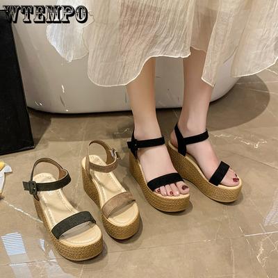 Женские сандалии на толстой подошве, повседневные универсальные нескользящие сандалии на замше с пряжкой и наклонным каблуком, дропшиппинг, оптовая продажа