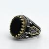 Turkish Handmade Two Tone Jewelry Silver Ring for Male Onyx Stone Ring Black Agate Silver Vintage Men's Ring