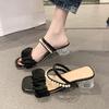 Two Wearing Sandals Female 2025 Summer New Internet Celebrity Fairy Wind Thick Heel Non-slip Outer Wear Crystal High Heel Cool Slippers