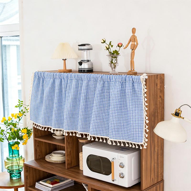 1PC Rural Fresh Grid Tassel Half Curtain Cabinet Curtain Washable Living Room Dining Room Study Coffee Shop Balcony Suitable