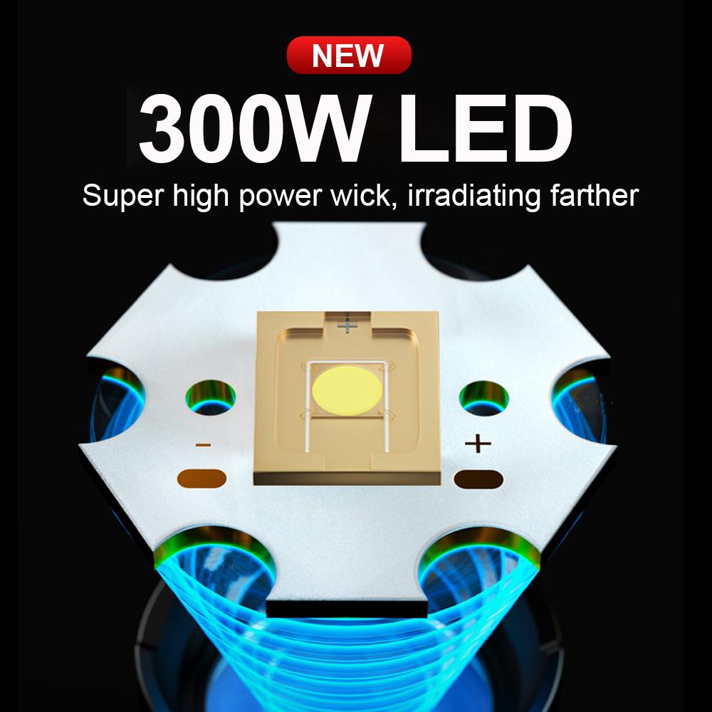 300 Вт светодиодный самый мощный фонарик с большим радиусом действия, 5 режимов, для активного отдыха на природе, перезаряжаемая USB-лампа, фонарь для рыбалки и кемпинга