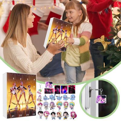 KPOP Охотники на демонов Рождественский Адвент-календарь Обратного отсчета 24 дня Слепой бокс Рюкзак Брелок для ключей автомобиля Акриловая подвеска Рождественские подарки