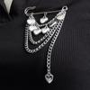 Multi Layer Heart-Shaped Beaded Chain Tassel Brooches for Women Men Imitation Pearl Chains Pendant Brooches Pins Jewelry Gifts