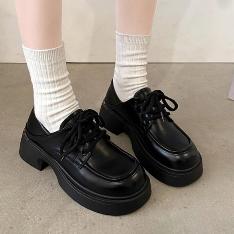 2024 Hot Sale Ladies Shoes Lace Up Women's Pumps Autumn Round Toe Solid Mary Jane Platform Water Proof Chunky Heels Loafers