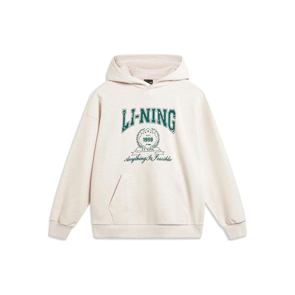 Li Ning Sports Lifestyle Series Letter Logo Printed Pullover Hoodie Unisex Hoodies Flower-Gray Tile-Gray AWDTB43-3