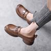 Spring New Thick Heel Casual Leather Metal Buckle Shoes Women's Rubber Sole One Pedal Versatile Small Leather Shoes