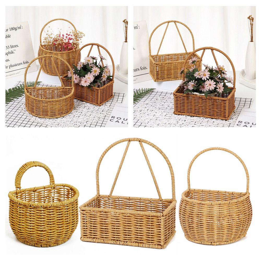 Коричневые подвесные корзины ручной работы с ручкой. Настенная корзина. Креативная кухонная корзина для хранения.