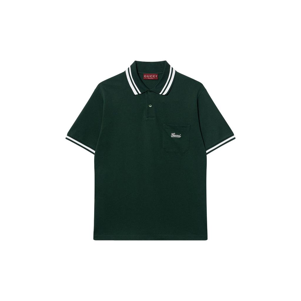 GUCCI Stripe Trim Logo Embroidered Polo Shirt 784422-XJGP6-3026