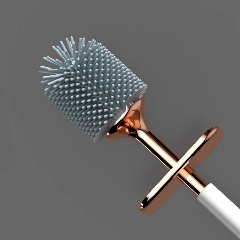 Silicone Toilet Brush TPR Soft Bristles Leak Proof No Dead Corner Wall Mounted Long Handle Bathroom WC Deep Cleaning Brush Set