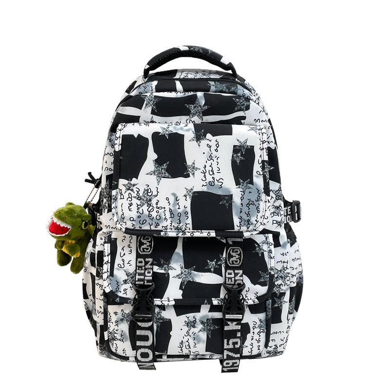 Junior high school college student schoolbag female graffiti backpack large capacity trendy cool boys fashion high value travel backpack