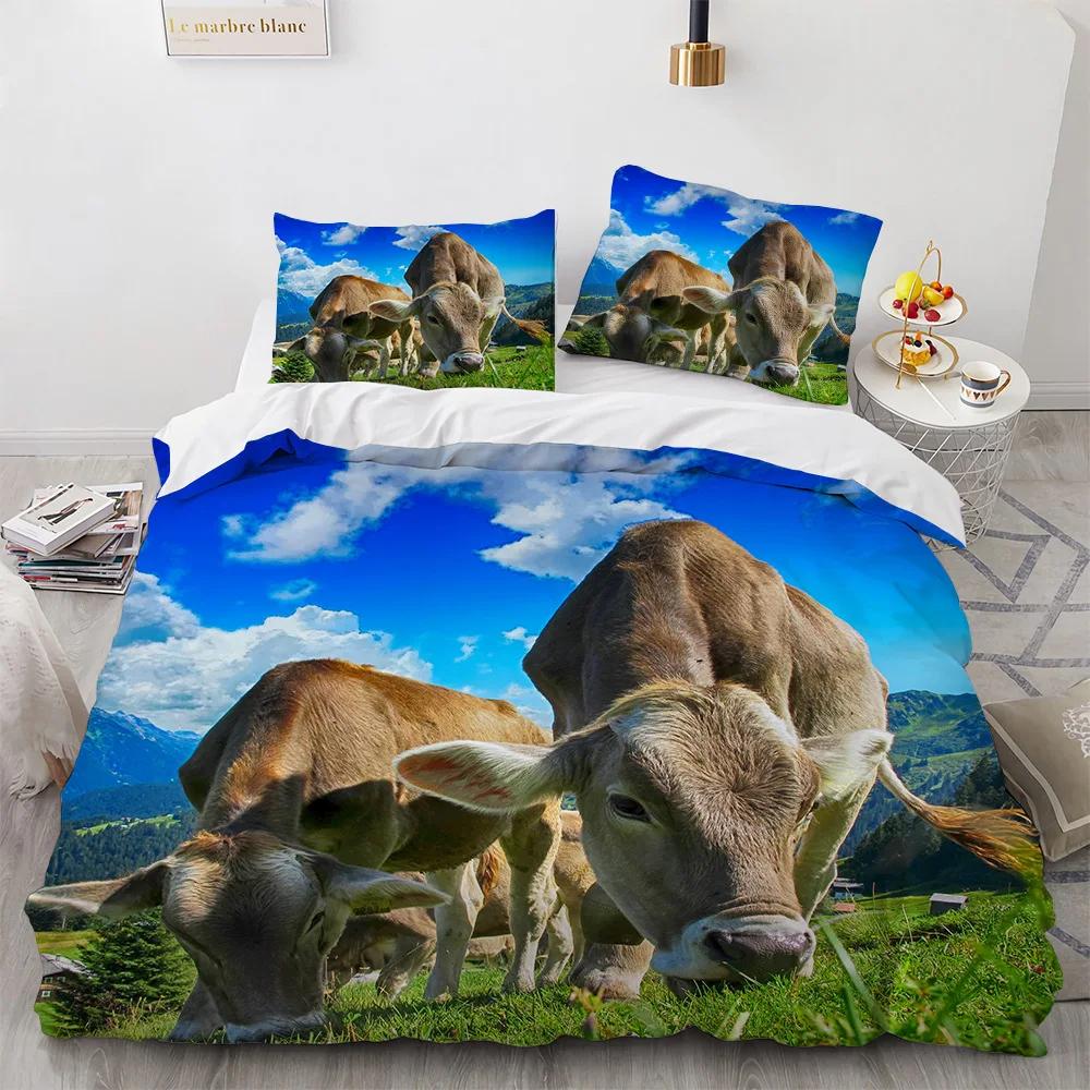 Пододеяльник с шотландской коровой размера кинг/квин, Фермерский животный бык, Комплект постельного белья, Забавный милый пододеяльник с травоядными для мальчиков и девочек
