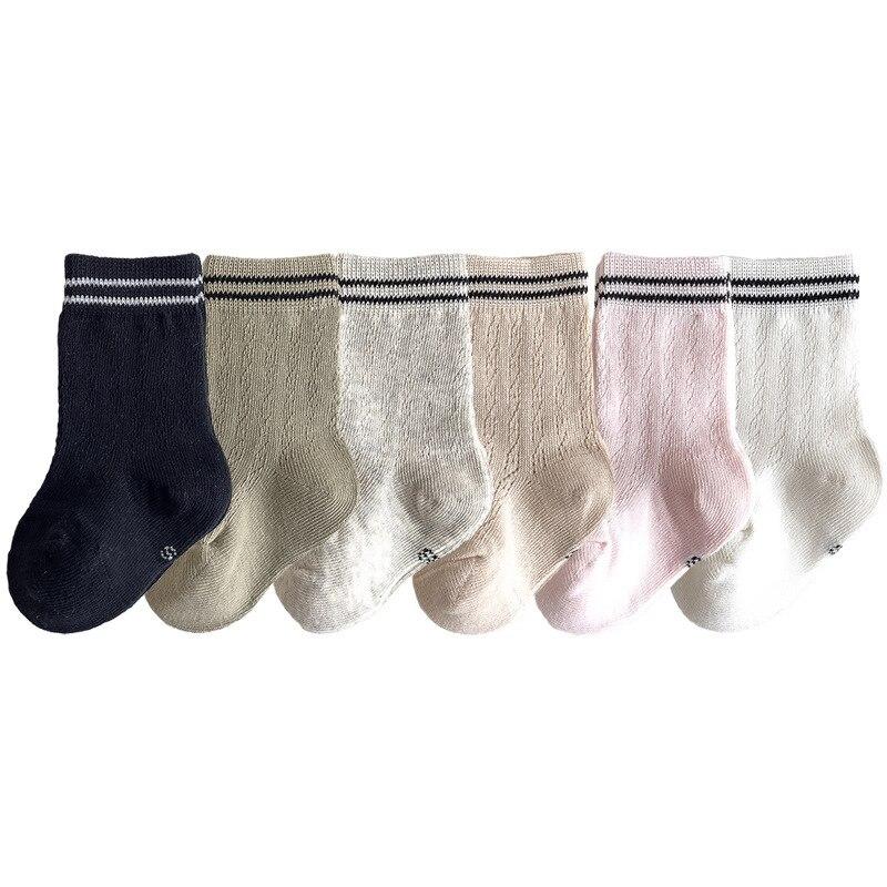 Детские хлопковые сетчатые носки, весенне-летние носки среднего размера, носки в полоску для новорожденных мальчиков и девочек, От 0 до 7 лет