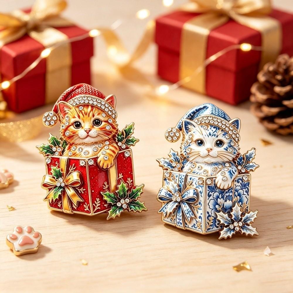 Alloy Cat Brooch Pin Enamel Finish Kitten Lapel Pin New Christmas Cat Brooch For Women